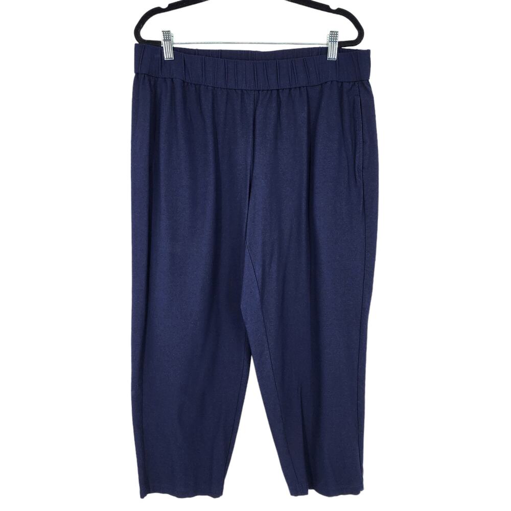Eileen Fisher System Blue Pull On Viscose Blend Cropped Trouser Pants Size Large